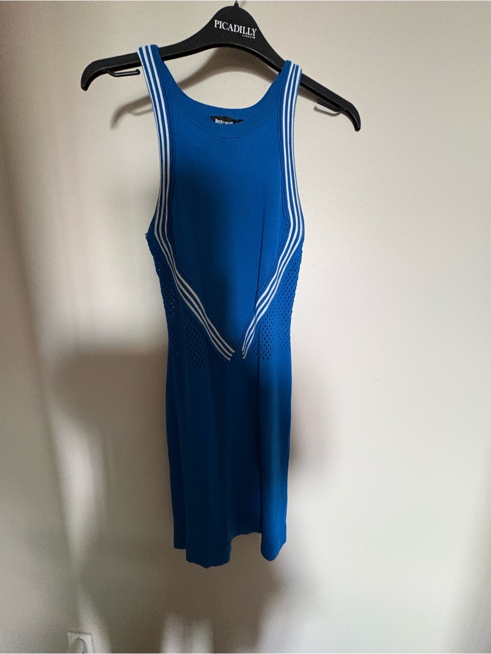 Just Cavalli Blue Knit Racerback Dress with White Stripe Detail